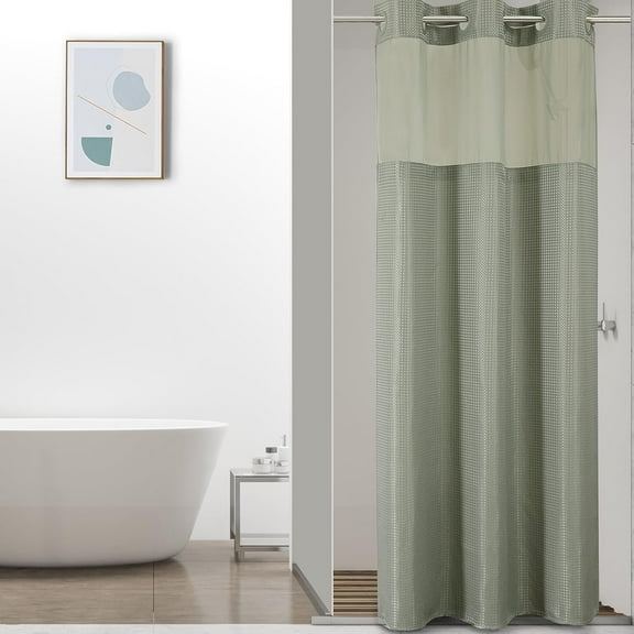Small Stall Shower Curtain with Snap in Fabric Liner, Waffle Weave No Hook Shower Curtains with Mesh Top Window, Hotel Style Waterproof Bathroom Curtain Set, 36'' x 75'', Sage Green Sage Green 36'' x