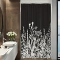 thumbnail image 1 of Small Stall Wildflower Plant Shower Curtain 36Wx72H Inch Black Background Botanical Floral Border Herbs Leaves Decor Nature Vintage Bathroom Fabric Polyester Waterproof 7 Pack Plastic Hooks, 1 of 6