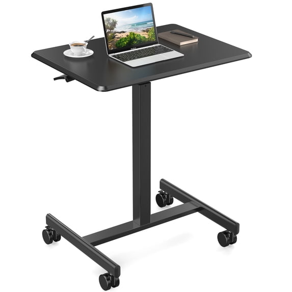 Small Standing Desk Adjustable Height, Mobile Stand Up Desk with 2 Lockable Wheels, Portable Rolling Laptop Computer Desk for Home, Height 28.5"-42.5", Black