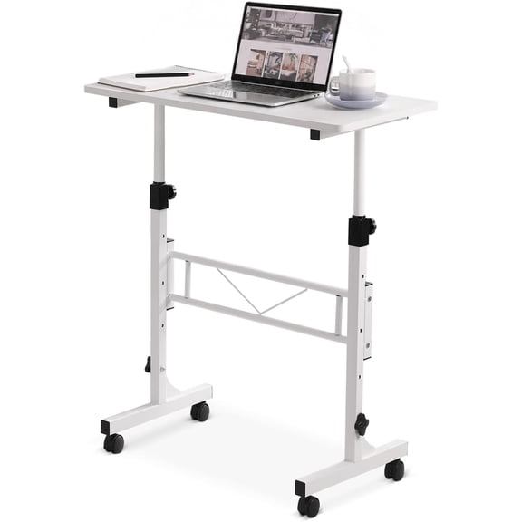 Small Standing Desk Adjustable Height, Mobile Stand Up Desk with Wheels, 32 Inch Portable Rolling Desks Conference Room Tables for Walking Pad Treadmill White
