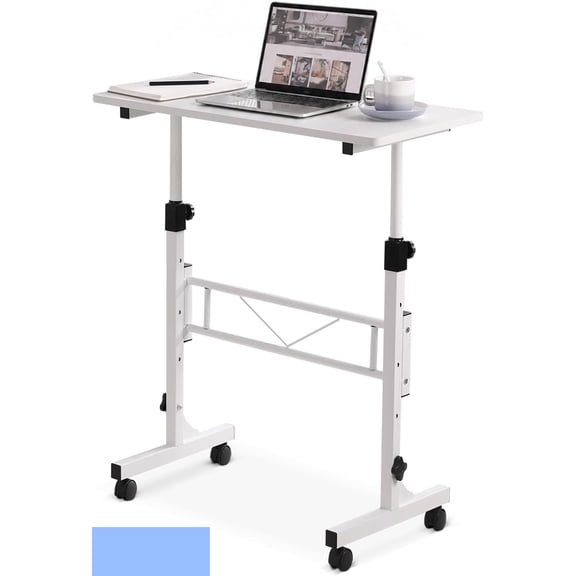 Small Standing Desk Adjustable Height, Mobile Stand Up Desk with Wheels, 32 Inch Portable Rolling Desks Conference Room Tables for Walking Pad Treadmill White