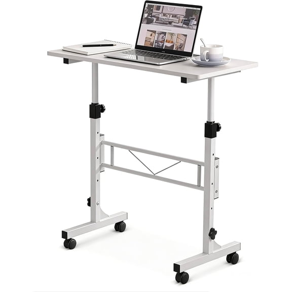 Small Standing Desk Adjustable Height, Mobile Stand Up Desk with Wheels, 32 Inch Portable Rolling Desks Conference Room Tables for Walking Pad Treadmill Wood Rustic