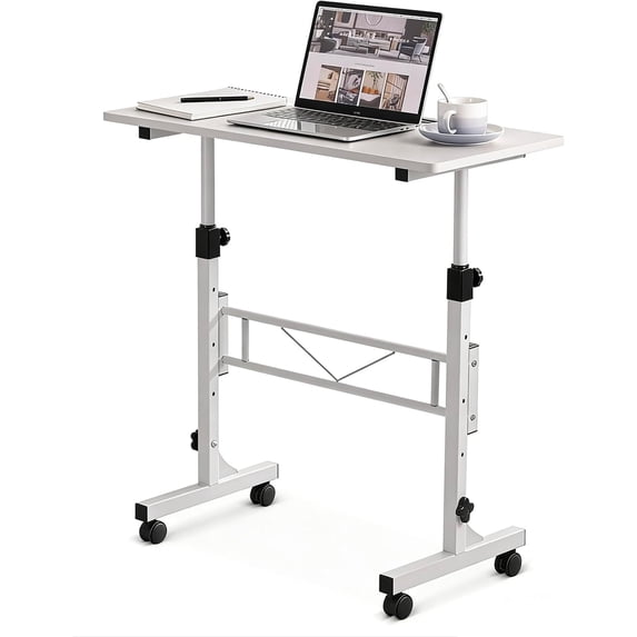 Small Standing Desk Adjustable Height, Mobile Stand Up Desk with Wheels, 32 Inch Portable Rolling Desks Conference Room Tables for Walking Pad Treadmill Wood Rustic
