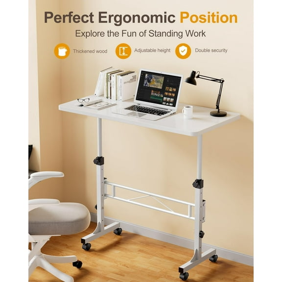 Small Standing Desk Adjustable Height, Mobile Stand Up Desk with Wheels, 32 Inch Portable Rolling Desks Conference Room Tables for Walking Pad Treadmill Wood Rustic