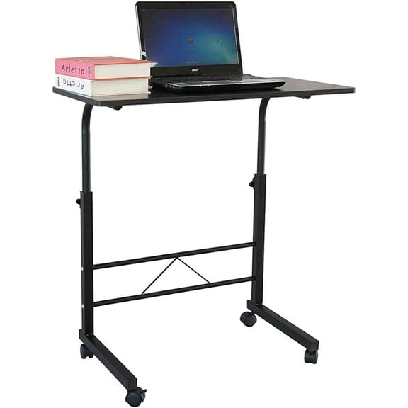 Small Standing Desk Adjustable Height, Mobile Stand Up Desk with Wheels Computer Rolling Desk, Portable Laptop Writing Desk Home Office Table Removable Steel Side Table 23.62" x 15.75" Black