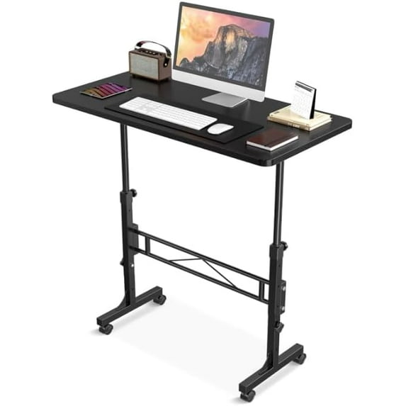 Small Standing Desk Adjustable Height, Mobile Stand up Desks with Wheels, 32 Inch Portable Rolling Small Computer Desks, Portable Laptop Desk Office for Home Wood Black