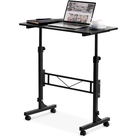 Small Standing Desk Adjustable Height, Mobile Stand Up Desk with Wheels, 32 Inch Portable Rolling Desks for Walking Pad Treadmill Black