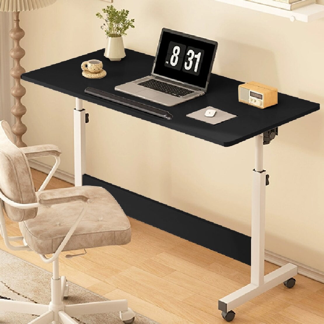 Small Rolling Computer Cart,Adjustable Height Home Office Desk，Portable Laptop Desk for Adults,Black