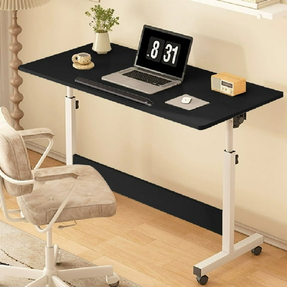 Small Rolling Computer Cart,Adjustable Height Home Office Desk，Portable Laptop Desk for Adults,Black