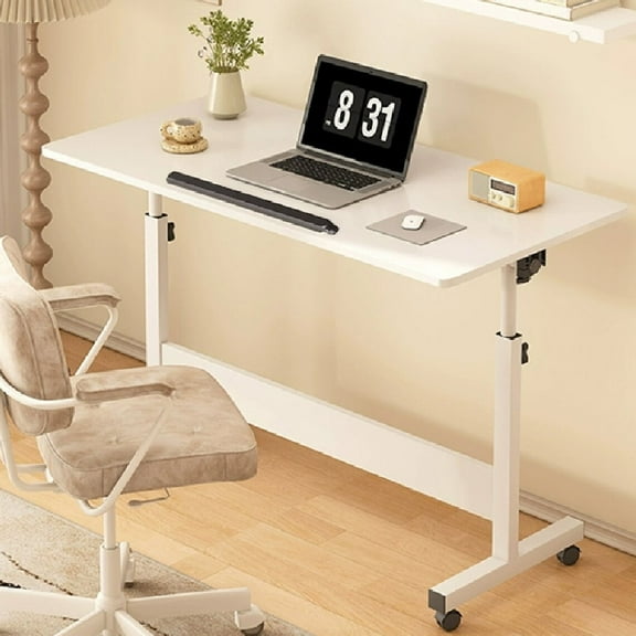 Small Rolling Computer Cart,Adjustable Height Home Office Desk，Portable Laptop Desk for Adults,Natural