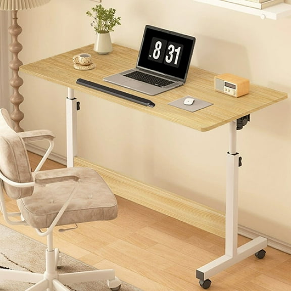 Small Rolling Computer Cart,Adjustable Height Home Office Desk，Portable Laptop Desk for Adults,White