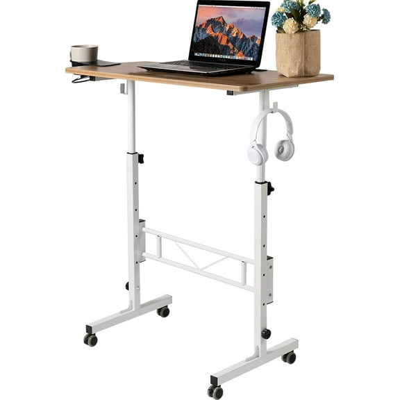 Small Standing Desk Adjustable Height, Small Mobile Stand Up Desk with Wheels, Rolling Desk for Standing or Sitting, Portable Computer Desk for Walking Pad