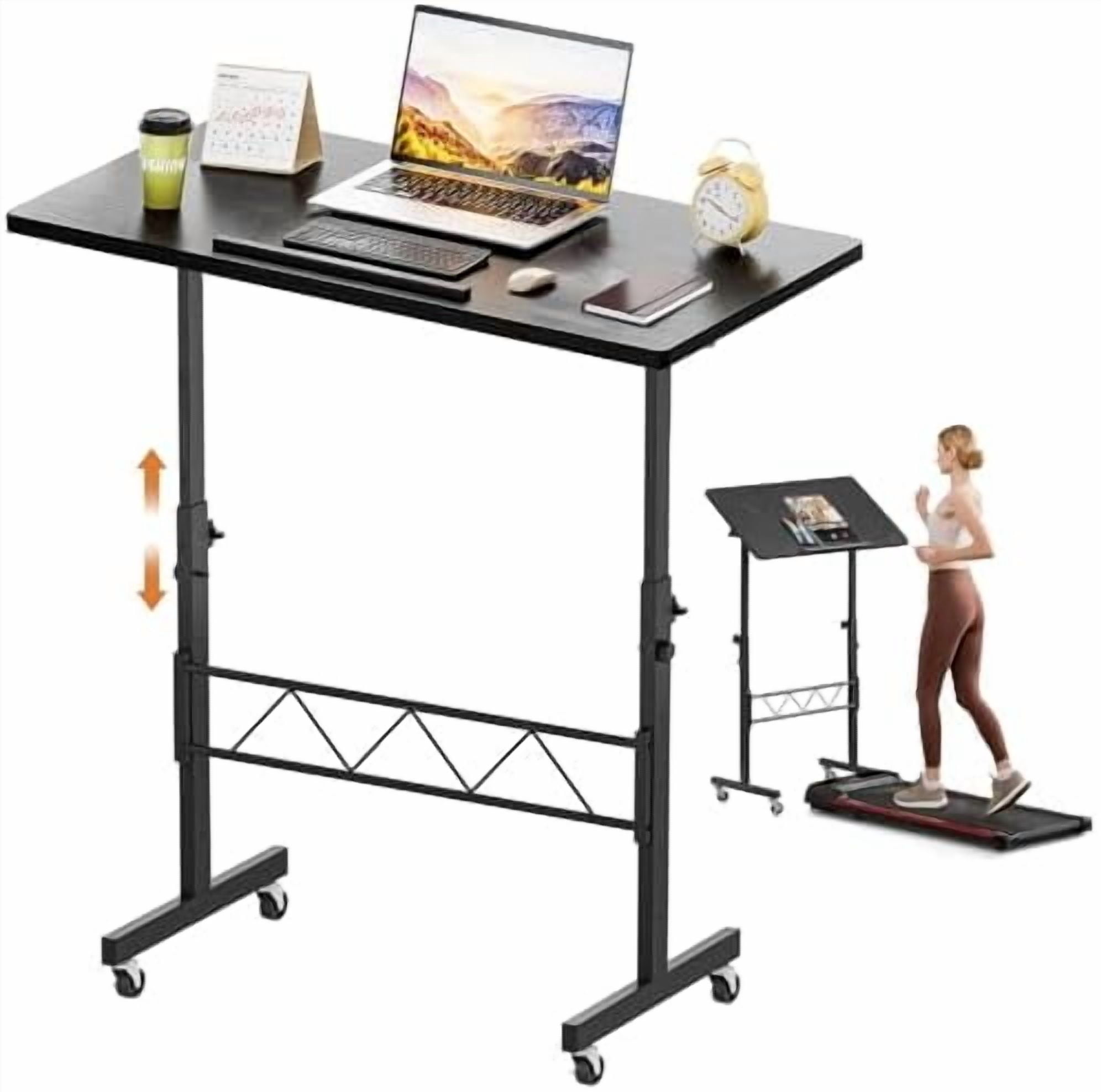 Small Standing Desk Adjustable Height & Tiltable Tabletop, Mobile Stand ...
