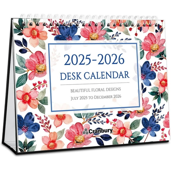 Small Standing Desk Calendar 2025-2026, 8x6" (Floral) Use July 2025 to Dec 2026, Flip Stand Up Calendar with Gorgeous Monthly Designs, Perfect Size for Desktop, Includes Stickers