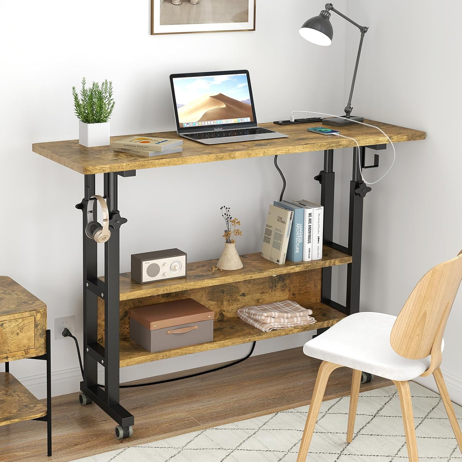 Inbox Zero Small Standing Desk Adjustable Height, Mobile Stand Up Desks With Wheels Portable Rolling Laptop Desks C Side Table Wwheels W115446454