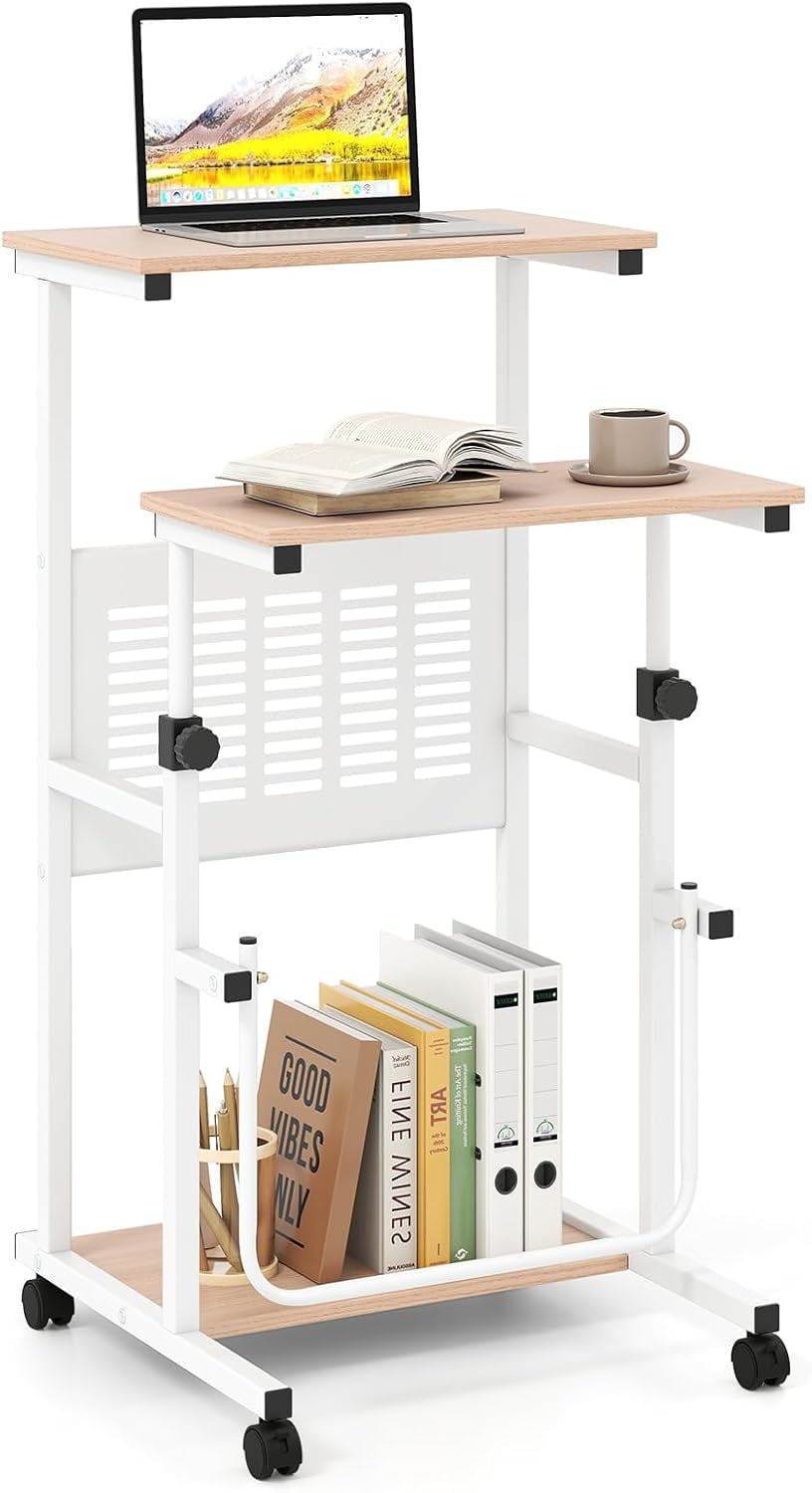 Small Standing Desk, Height Adjustable Portable Laptop Cart on Wheels ...