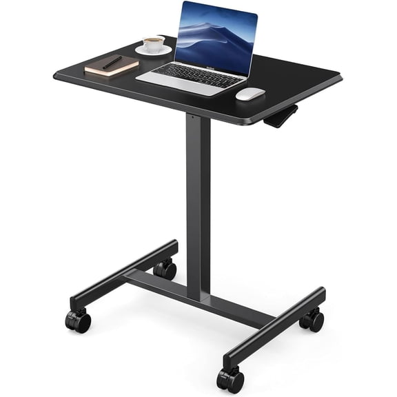 Small Standing Desk, Mobile Stand up Desks with Lockable Wheels, Adjustable Height, 26 Inch Portable Rolling Laptop Computer Desks for Home, Brown