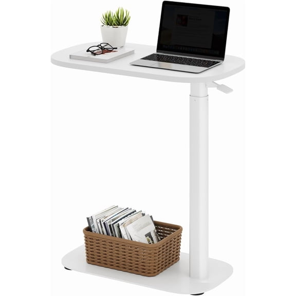 Small Standing Desk Pneumatic Height Adjustable Sit Stand Laptop Desk Overbed Table Computer Cart for Home Office Workstations (23.6" W x 13.8" D, White)