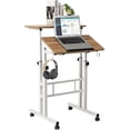 thumbnail image 1 of Small Standing Desk, Portable Stand Up Desk, Height Adjustable Mobile Standing Table Converter with Wheels  Workstations, Rolling Laptop Cart for Stand or Sit,  Oak, 1 of 6