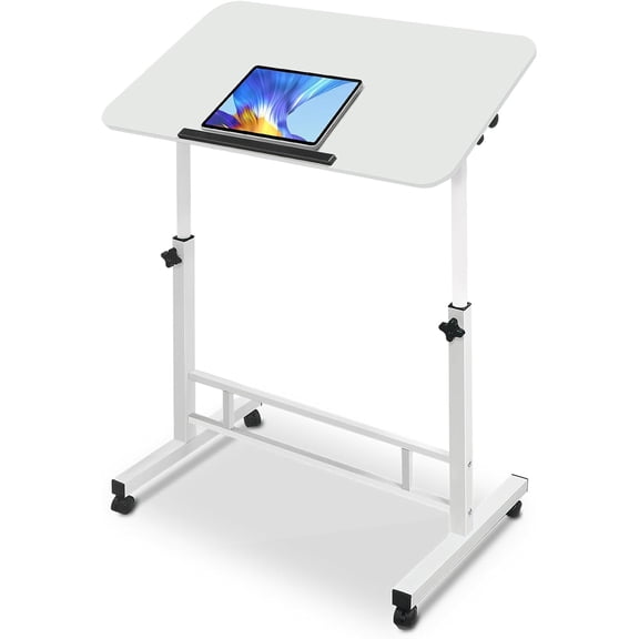 Small Standing Desk Tiltable-Adjustable Height, Mobile Stand Up Desk with Wheels, 32 inch Portable Rolling Desks Laptop Office Workstations for Walking Pad Treadmill White