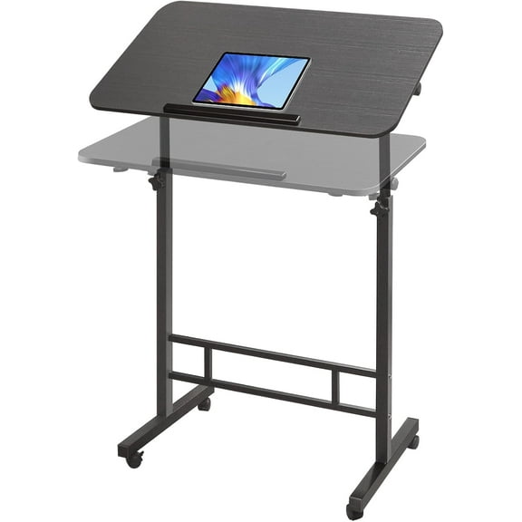 Small Standing Desk Tiltable-Adjustable Height, Mobile Stand Up Desk with Wheels, 32 inch Portable Rolling Desks Laptop Office Workstations for Walking Pad Treadmill Black