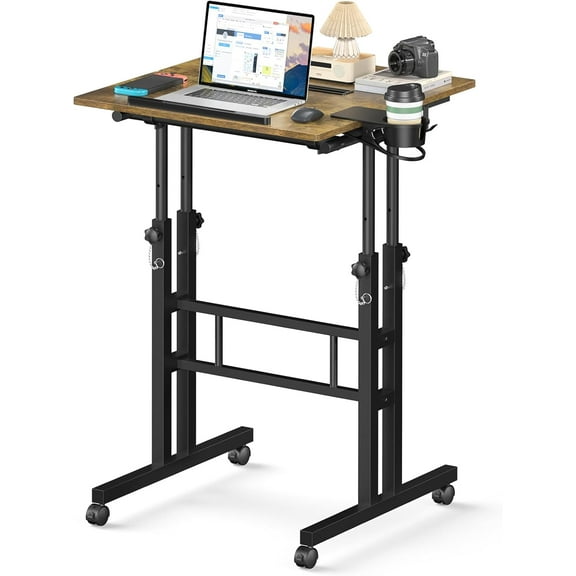 Small Standing Desk with Wheels, Mobile Stand Up Desk, Portable Standing Table on Wheels for Walking Pad, Rolling Computer Desk Adjustable Height, Tall Table