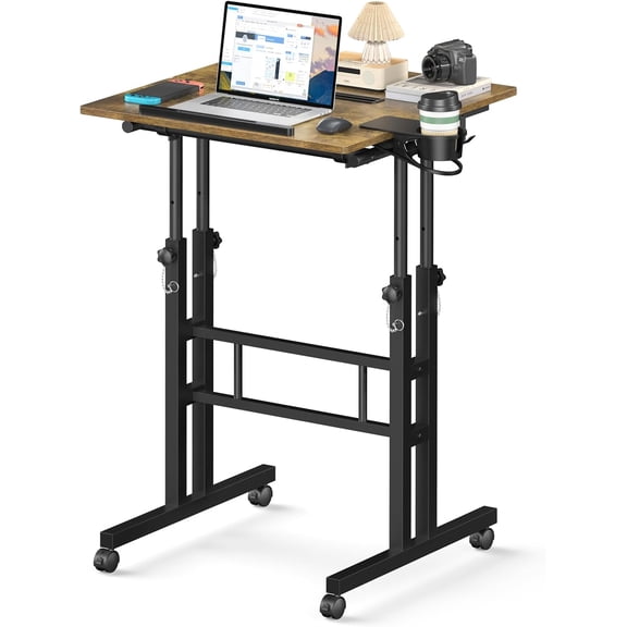 Small Standing Desk with Wheels, Mobile Stand Up Desk, Portable Standing Table Wheels for Walking Pad, Rolling Computer Desk Adjustable Height, Tall Table