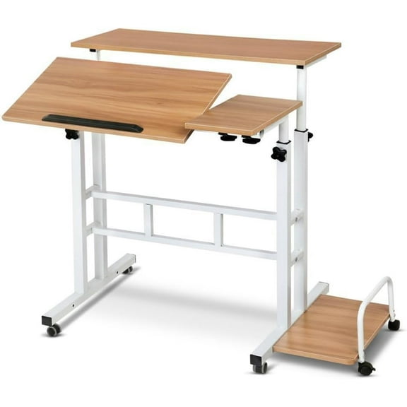 Small Standing Desk with Wheels, Mobile Stand Up Desk, Portable Standing Table on Wheels for Walking Pad, Rolling Tall Computer Table Adjustable Height for Home Office School