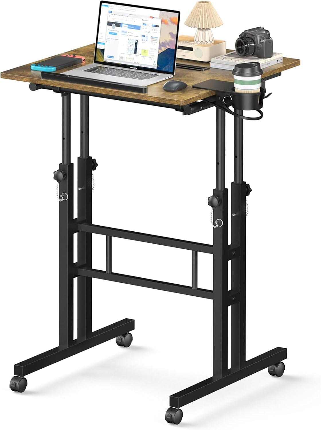 Small Standing Desk With Wheels – Adjustable Height Mobile Desk For Walking Pad, Laptop, Rolling Computer Desk