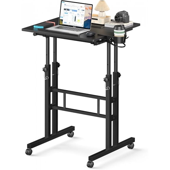 Small Standing Desk with Wheels, Stand Up Desk, Mobile Desk, Portable Standing Desk on Wheels, Standing Desk for Walking Pad, Rolling Desk Adjustable Height, Rolling Computer Desk, Tall Desk on Wheels