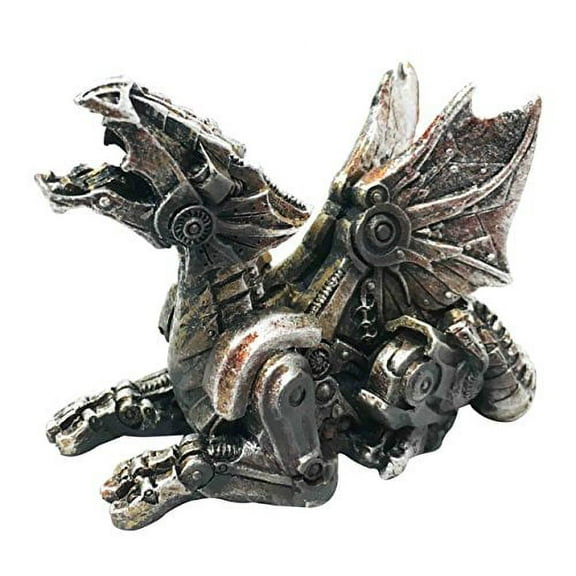 Small Steampunk Mechanical Robotic Cyborg Winged Dragon Lord Figurine Statue
