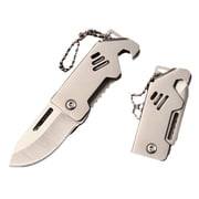 Small Steel Mini Knife Keychain Pendant Portable Sharp Folding Multi-Tool With Bottle Opener Serrated Edge, 48Mm Ultra-Thin Foldable Design Fits In Pockets Keychains,