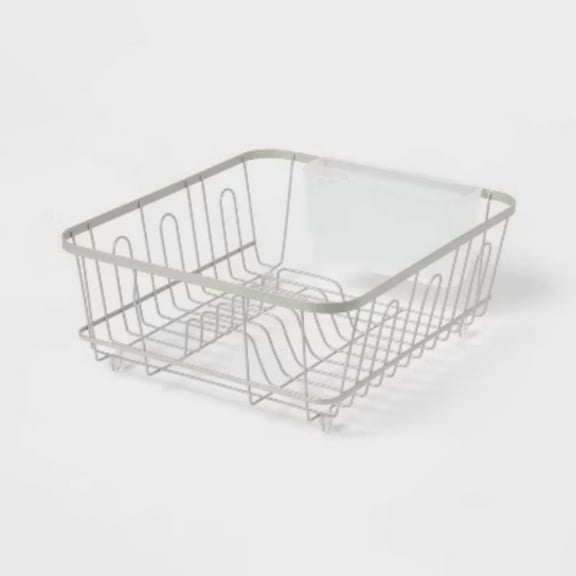 Small Steel Dish Drainer Brushed Nickel - Freestanding Dish Drying Rack with Utensil Holder