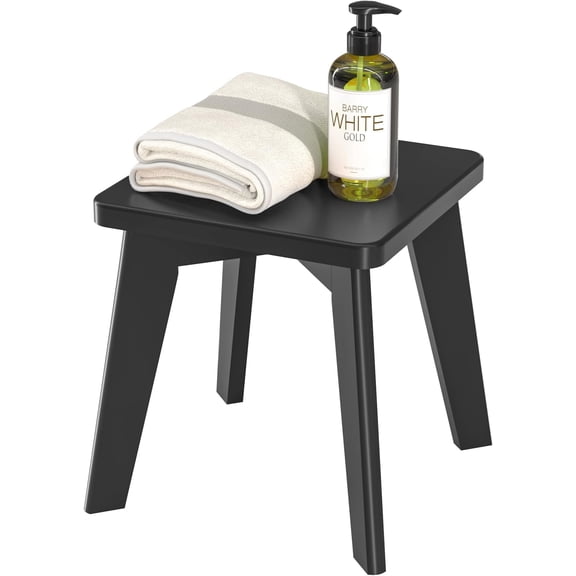 Small Step Stool for , Black Wooden Foot Rest for Shaving , 10" High Non Slip Short Stool for Bathroom, Bedroom, Kitchen