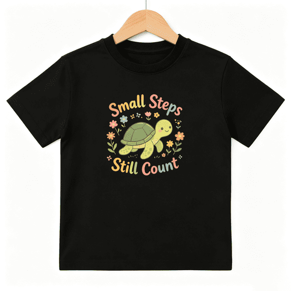 Small Steps Still Count Turtle Girls Graphic Tee, Cute 100% Cotton Kids Short Sleeve T-Shirt 4-13Y