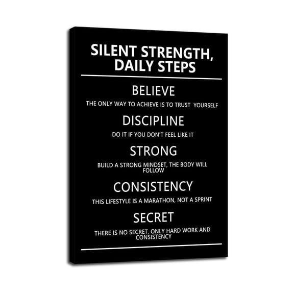 Small Steps Strong Soul Canvas Wall Art, Silent Strength Motivational Poster, Inspirational Quote Print for Home Office Focus and Gym Motivation
