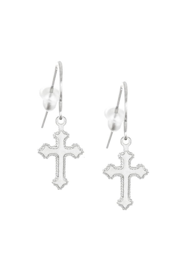Small Sterling Silver Cross Earrings, Hypoallergenic Platinum Ear Wires