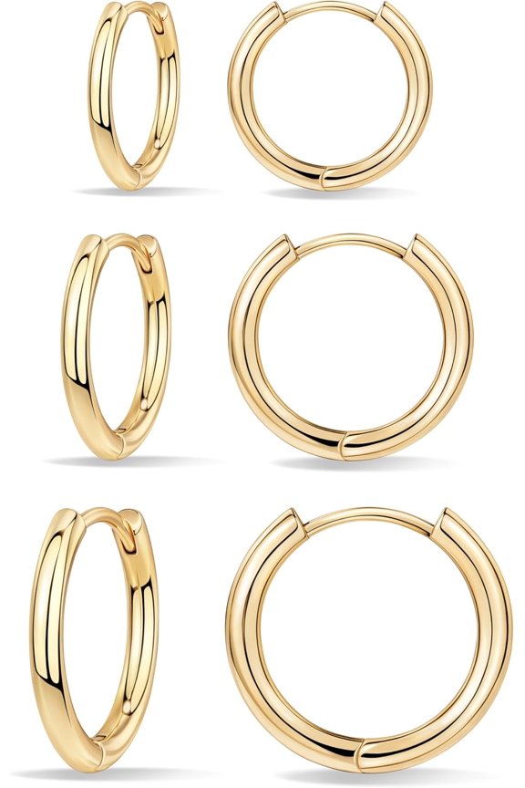 Small Sterling Silver Huggie Hoop Earrings Set for Women, Hypoallergenic 14K Gold Plated Hoops Stacks for Multiple Piercings, Dainty Cute Mini Lightweight Cartilage Studs Trendy Jewelry Gift