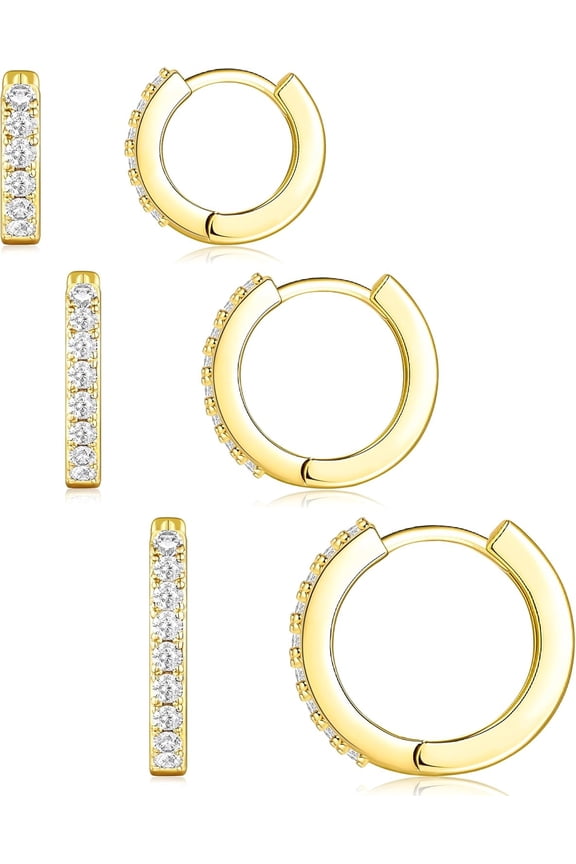 Small Sterling Silver Huggie Hoop Earrings Set for Women, Hypoallergenic 14K Gold Plated Hoops Stacks for Multiple Piercings, Dainty Cute Mini Lightweight Cartilage Studs Trendy Jewelry Gift