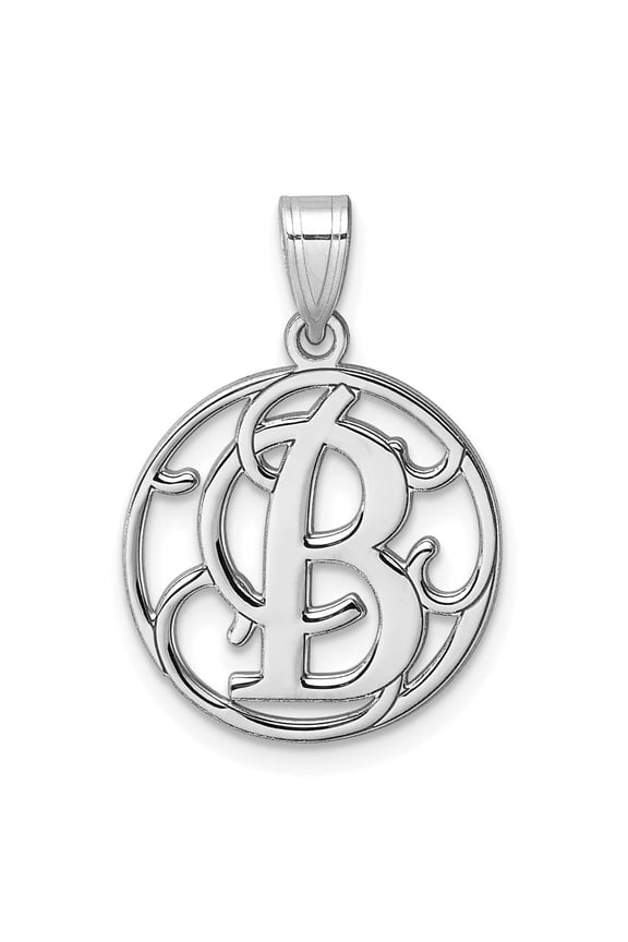 Small Sterling Silver Rhodium-plated Fancy Script Letter B Initial Pendant