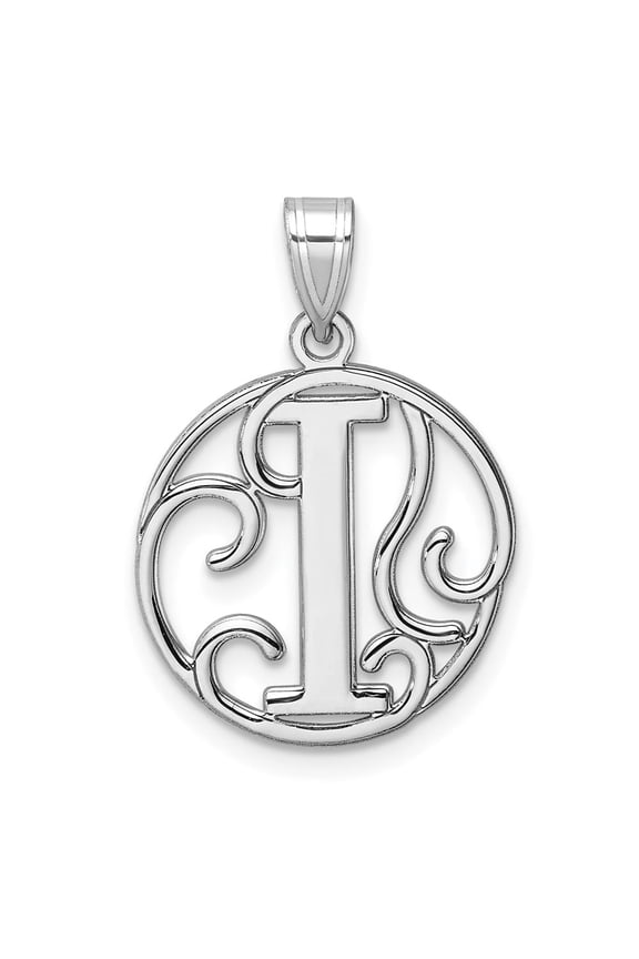 Small Sterling Silver Rhodium-plated Fancy Script Letter I Initial Pendant