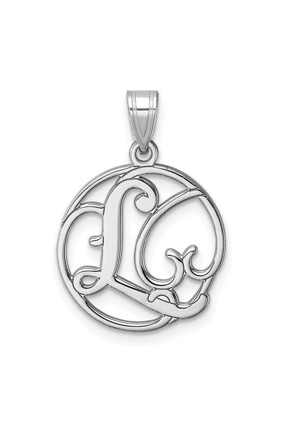 Small Sterling Silver Rhodium-plated Fancy Script Letter L Initial Pendant