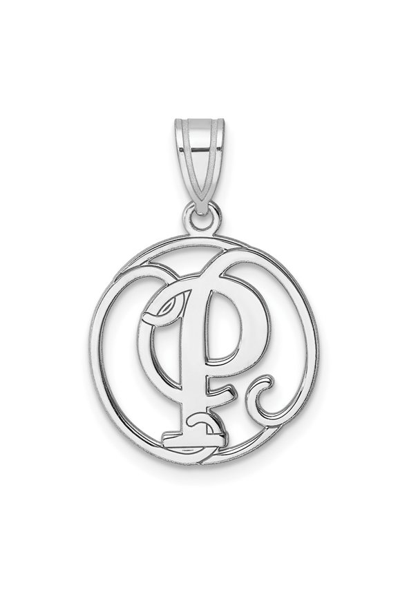 Small Sterling Silver Rhodium-plated Fancy Script Letter P Initial Pendant