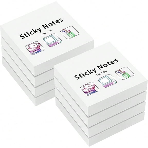 Small Sticky Notes, 2in x 2in, 100 Sheets/Pad, 8 Pads/Pack, White