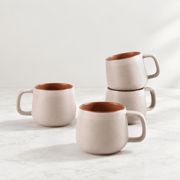 Small Stoneware Ceramic Coffee Mugs Set Of 4-6 Oz - Rose Sand