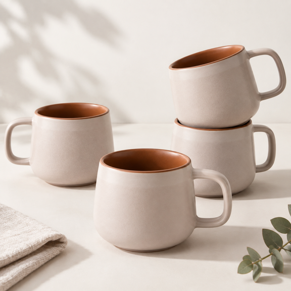 Small Stoneware Ceramic Coffee Mugs Set Of 4-6 Oz - Rose Sand