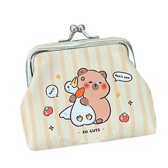 Small Storage Bag Cartoon Capybara Coin Pouches Coin Purse with Kiss Lock PU Leather Wallet Change Bag for Girl