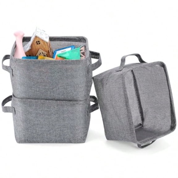 Small Storage Basket Bins Canvas Mini Storage Cubes Storage Basket for Makeup Baby Toys Liners Books Nursery Storage Baskets with Handles for Shelves and Desks 3 Jute Gray