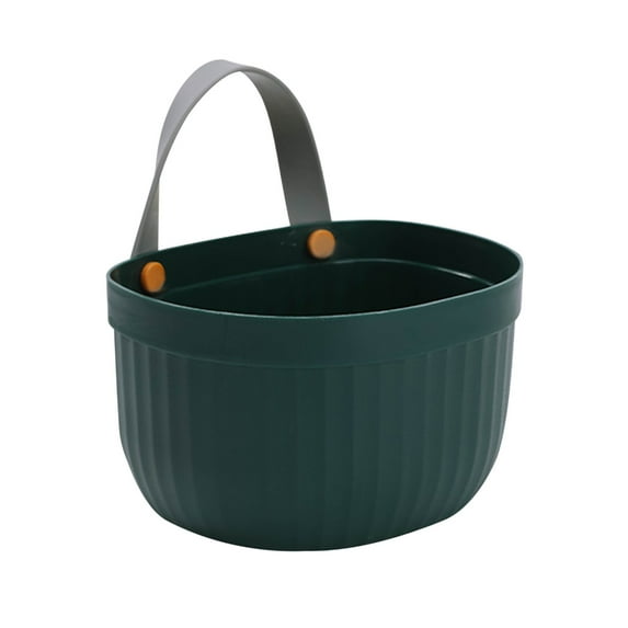 Small Storage Basket Colorful Plastic Bin Gray Top Handle Vertical Textured Surface Oval Shape Home Kitchen Bathroom Pantry