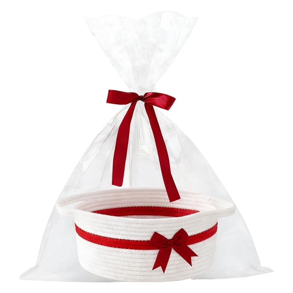 Small Storage Basket for Gifts, Gift Baskets Empty, Baby Basket for Toys, Towels, Decorative Woven Rope Baskets for Living Room,Versatile Organizer for Toys Towels Toiletries Books,White,12x5.1"